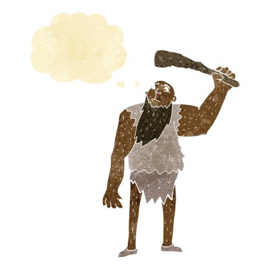 Düşünce baloncuğu olan neandertal çizgi film