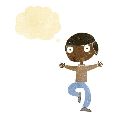 Düşünce baloncuğu olan ürkmüş bir adam.