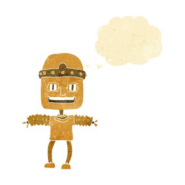 Düşünce baloncuklu çizgi film robotu