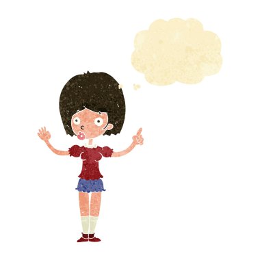 Çizgi filmdeki kadın düşüncelerini düşünce baloncuğuyla açıklıyor.