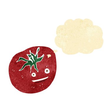 karikatür mutlu domates ile düşünce balonu