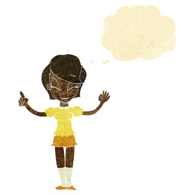 Düşünce baloncuğu olan güzel bir kız.