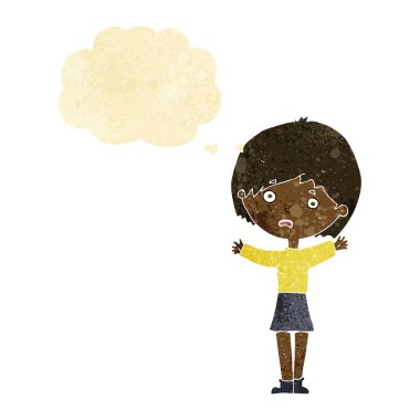 düşünce balonu ile endişeli kadın karikatür