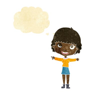 çizgi film mutlu kadın düşünce baloncuğu ile işaret