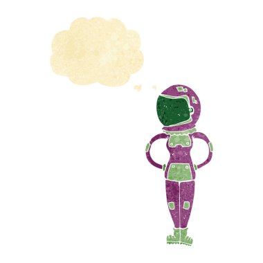 Düşünce kabarcığı olan kadın astronot.