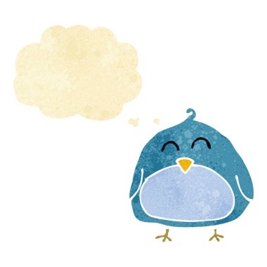 Düşünce baloncuklu komik çizgi film kuşu