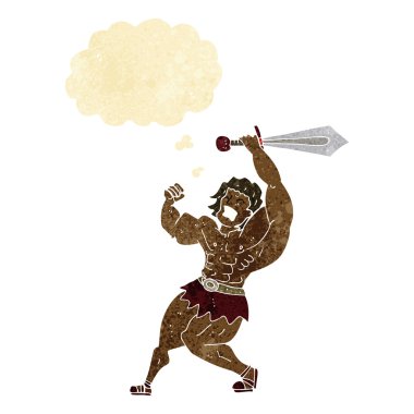 Düşünce baloncuğu olan barbar kahraman.