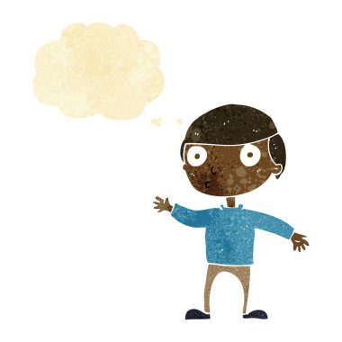 Düşünce baloncuğu sallayan çizgi film adamı