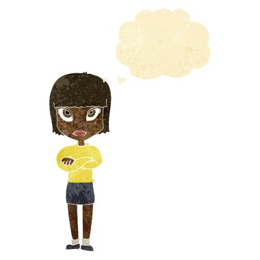 çizgi film kadın düşünce balonu ile çapraz kolları olan