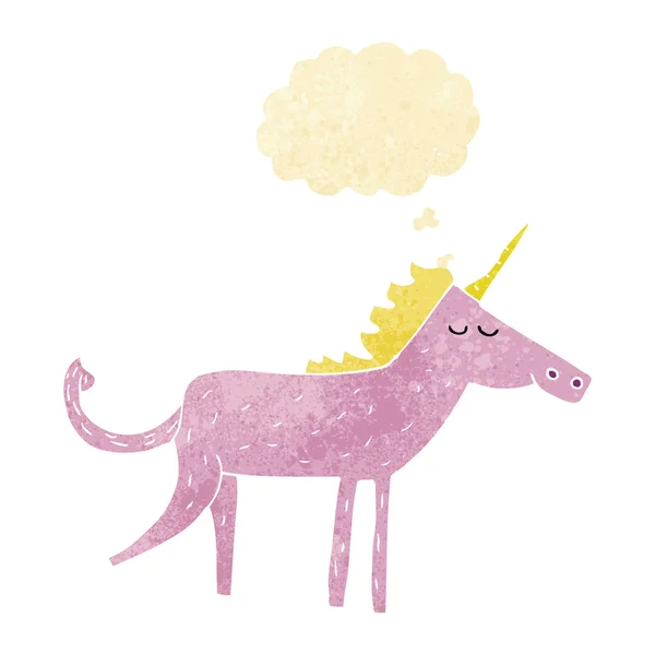 Unicornio de dibujos animados con burbuja de pensamiento — Vector de stock