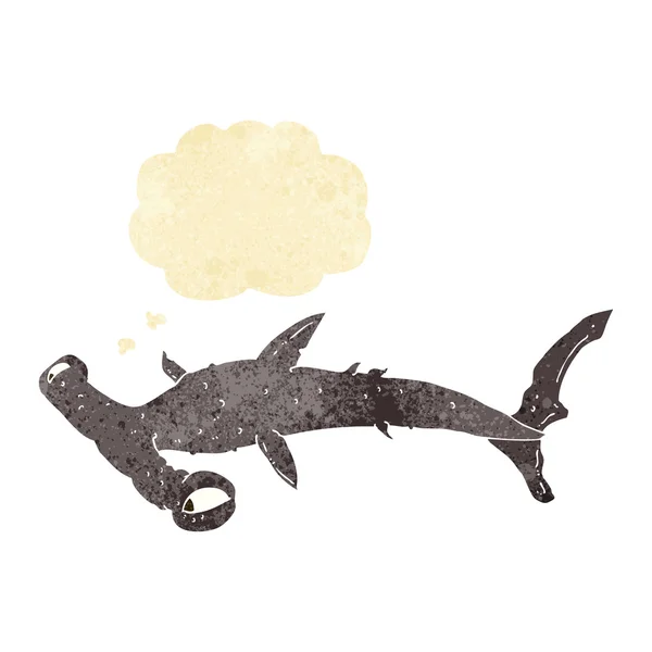 Cartone animato squalo martello con bolla di pensiero — Vettoriale Stock