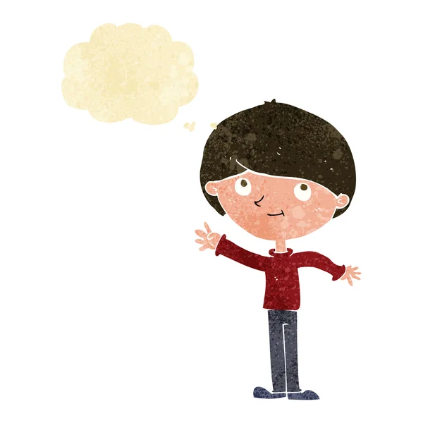 Tecknad glad pojke med tanke bubbla — Stock vektor