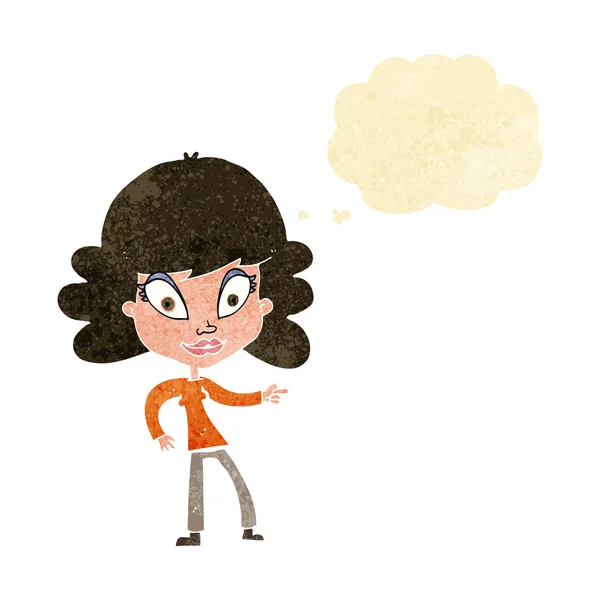 Mujer de dibujos animados apuntando con burbuja de pensamiento — Archivo Imágenes Vectoriales