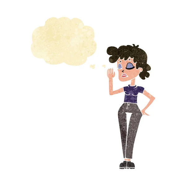 Femme dessin animé ignorant avec bulle de pensée — Image vectorielle