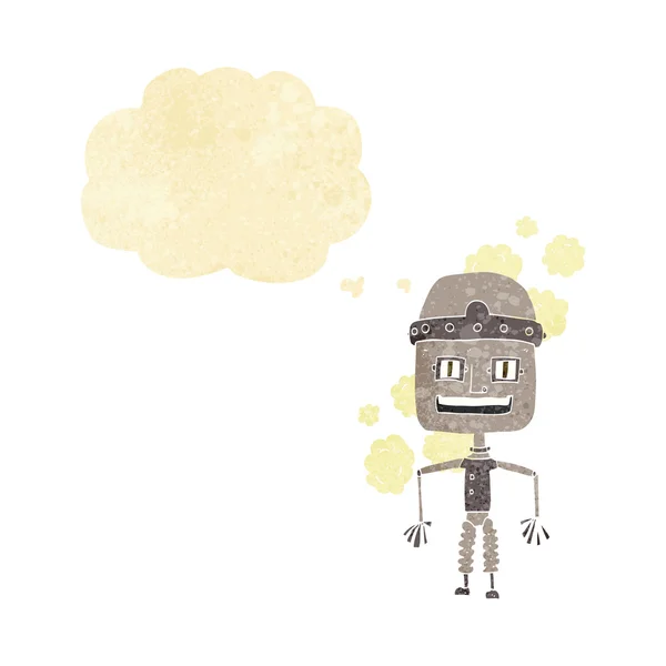 Funny cartoon old robot with thought bubble — Stock Vector