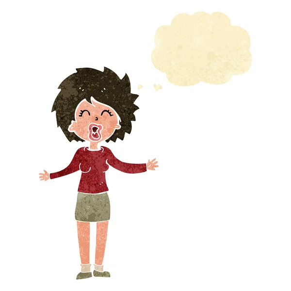 Cartoon luide vrouw met gedachte zeepbel — Stockvector