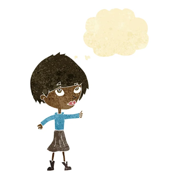 Femme dessin animé donnant pouces symbole avec bulle de pensée — Image vectorielle