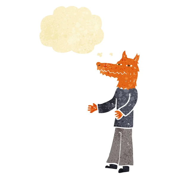 Cartoon fox man met gedachte zeepbel — Stockvector