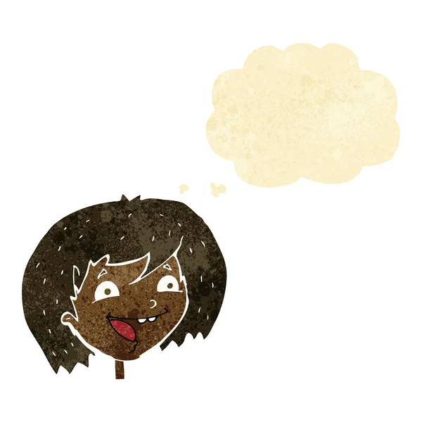 Dessin animé fille heureuse avec bulle de pensée — Image vectorielle