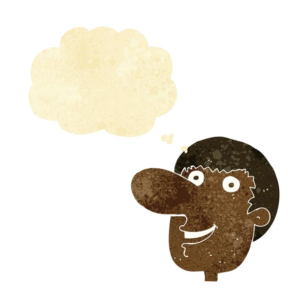 Cartone animato volto maschile felice con bolla di pensiero — Vettoriale Stock