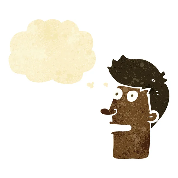 Cartone animato scioccato volto maschile con bolla di pensiero — Vettoriale Stock