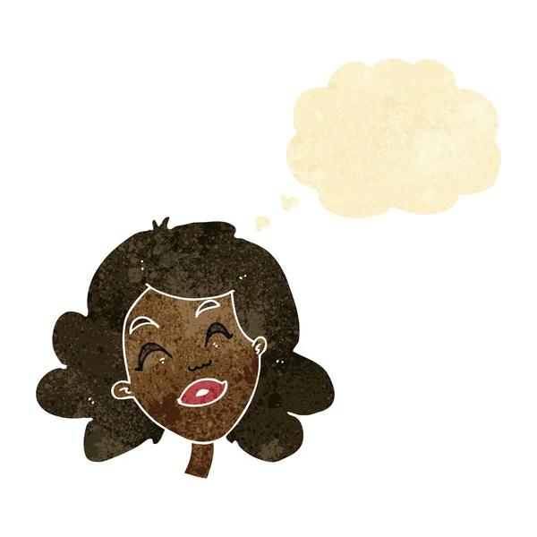 漫画幸せな女性の顔で思考バブル — ストックベクタ