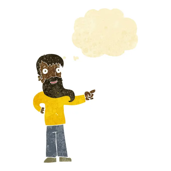 Cartoon man with beard pointing with thought bubble — Stock Vector