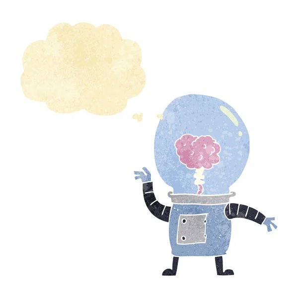Robot de dibujos animados cyborg con burbuja de pensamiento — Vector de stock