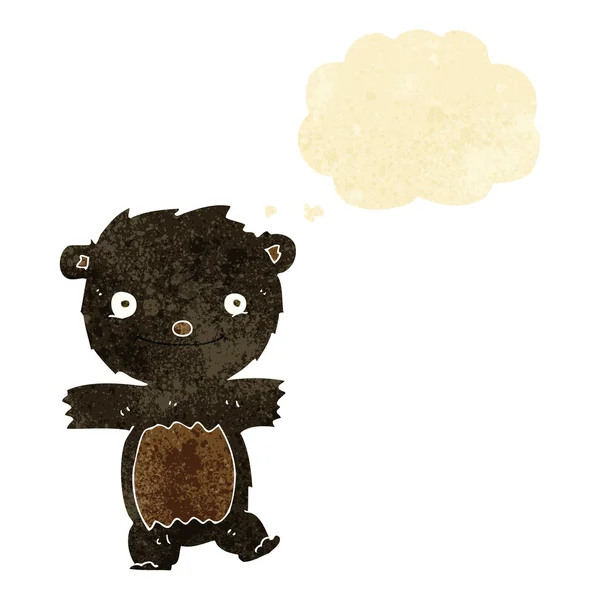 Desenho animado filhote de urso preto com bolha de pensamento — Vetor de Stock