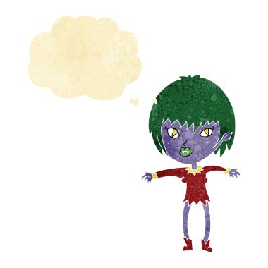 Düşünce baloncuğu olan vampir kız.