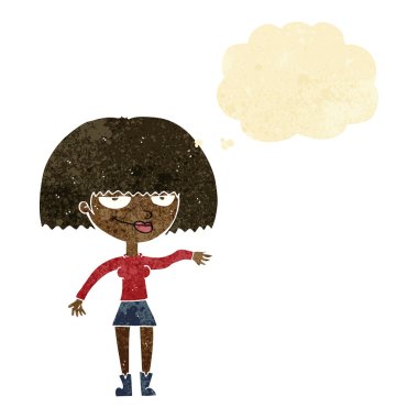 Çizgi filmdeki kendini beğenmiş kadın düşünce baloncuğuyla kibirli hareketler yapıyor.