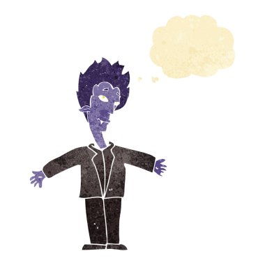 Düşünce baloncuklu mutlu vampir çizgi filmi.