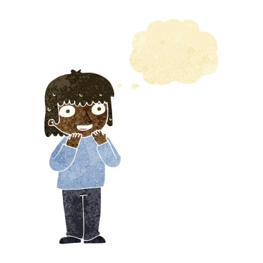 Düşünce baloncuğu olan heyecanlı bir çizgi film