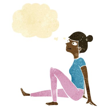 çizgi film kadın düşünce balonu ile oturuyordu