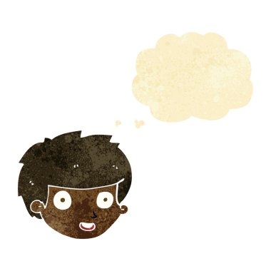 mutlu düşünce balonu ile yüzünü çizgi film