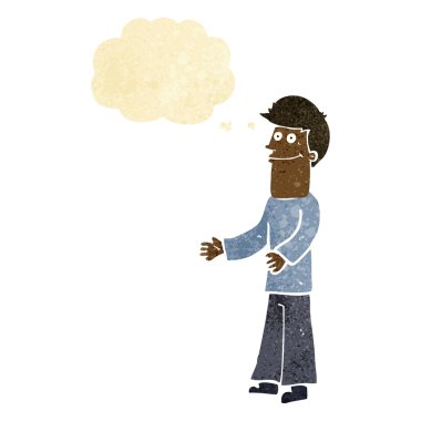 Çizgi filmci düşünce baloncuğuyla omuz silkiyor.