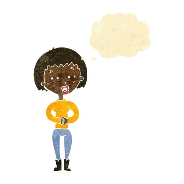 düşünce balonu ile yorgun kadın karikatür