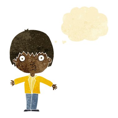 Düşünce baloncuğu olan bir çocuk.