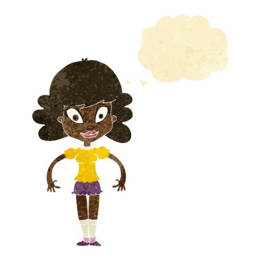 Düşünce baloncuğu olan güzel bir kadın.