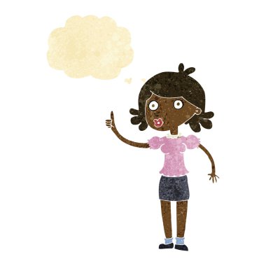 Düşünce baloncuğu olan çizgi film kadını.