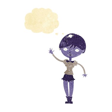 Düşünce baloncuğuyla sallanan vampir kız.