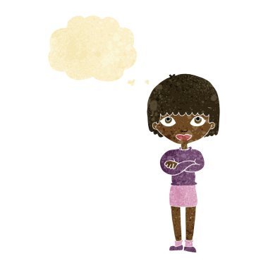 kadın düşünce balonu ile katlanmış silah ile çizgi film