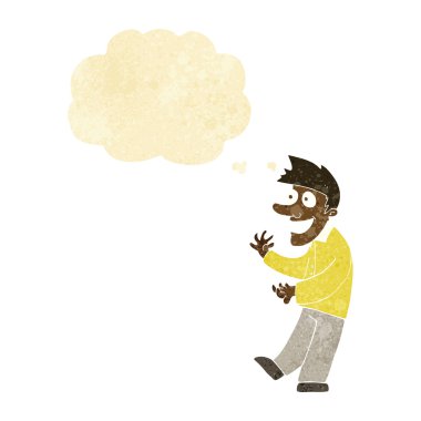 Düşünce baloncuğu olan heyecanlı bir adam.