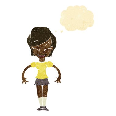 Düşünce baloncuğu olan güzel bir kadın.