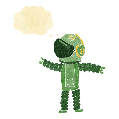 çizgi film astronotu düşünce baloncuğuyla uzanıyor
