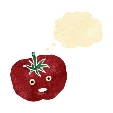 Düşünce baloncuklu çizgi film domatesi