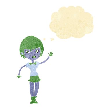 Düşünce baloncuğu olan vampir kız.