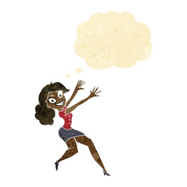 çizgi film mutlu kadın düşünce baloncuğuyla atlıyor