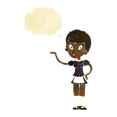 Düşünce kabarcığı olan çizgi film garsonu.