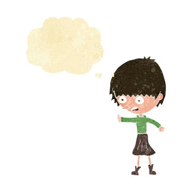 Düşünce baloncuğuyla strese giren çizgi film kadını.